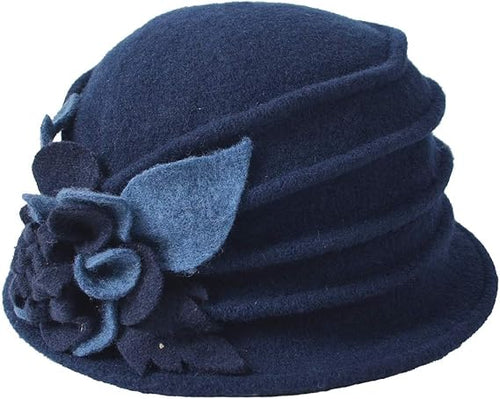 Vintage Women Floral Wool Dress Cloche Winter Hat