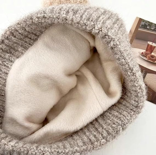 Crochet Beanie Bear Ear Cute Shape Knitted Hats Warm Plush Slouchy Winter Hat Skin-Friendly Fuzzy Animal Skull Cap